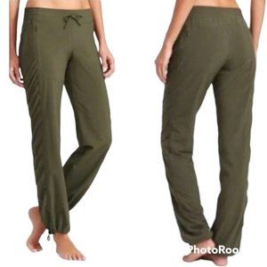 Athleta La Viva Pant Size 4 Lined Ruched Stretch Green Jogger Sweatpant Mid Rise